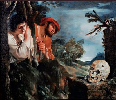 Os pastores de Arcádia Men em torno de um túmulo da ilha grega do Peloponeso. Pintura (Vanita) de Giovanni Francesco Barbieri Guerchin dit Il Guercino (1591-1666) 1618 ao redor de Roma, Galleria Corsini de Guercino