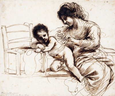 Mãe e filho por uma cadeira, de Guercino