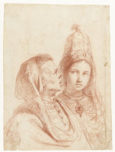 Bustos de um homem e uma mulher em trajes exóticos de Guercino