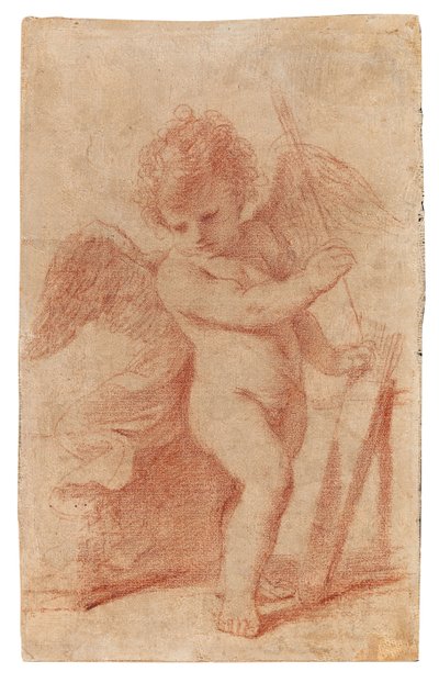 Cupido guardando uma flecha em sua aljava. de Guercino