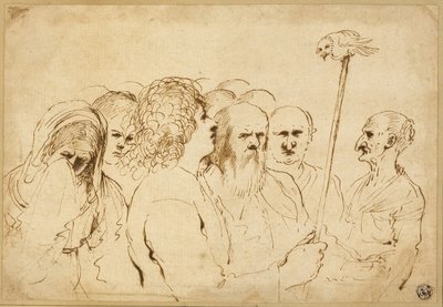 Grupo de figuras, com coruja em um poste de Guercino