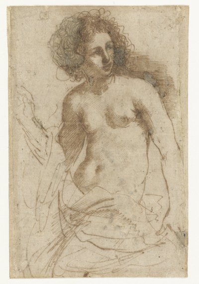 Mulher semi-nua de pé de Guercino