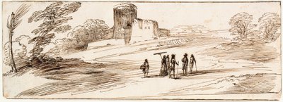 Paisagem com castelo e figuras de Guercino