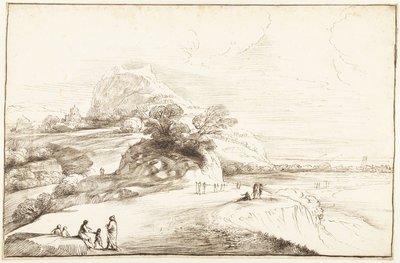 Paisagem de montanha com vista distante de Guercino