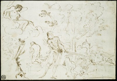 Sacrifício de Isaac (anverso); Sonho de Jacob (verso) de Guercino