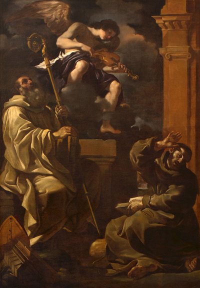 São Bento e São Francisco Ouvindo um Anjo Músico. de Guercino