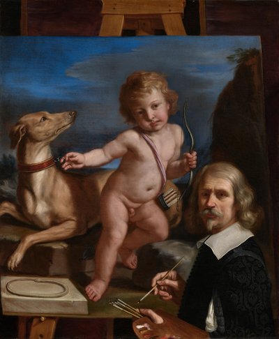 Autorretrato diante de uma pintura de «Amor Fedele» de Guercino