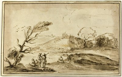 Dois grupos de figuras em uma paisagem de Guercino