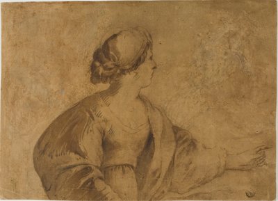 Mulher de perfil, apontando com a mão esquerda de Guercino