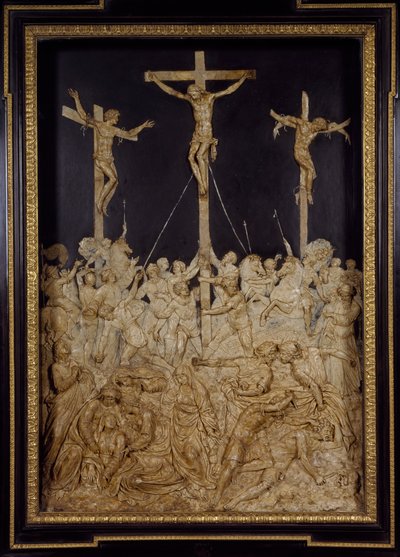 Crucificação, atribuída a Guglielmo della Porta (1515-1577), alívio de cera, Itália de Guglielmo della Porta