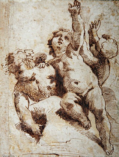 Querubins, c.1620 (lápis sobre papel) de Guido (attr. to) Reni