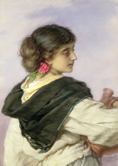 Um jovem transportador de água, 1870 (wc e bodycolour no papel) de Guido Bach