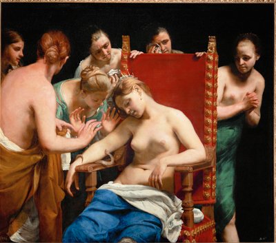O suicídio de Cleópatra (pintura sobre tela) de Guido Cagnacci