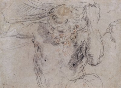 Uma cortina de elevação de sátiro e um estudo subsidiário de sua mão esquerda de Guido Reni