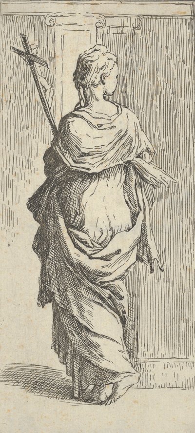 Menina carregando um crucifixo e caminhando em direção a uma pilastra, vista por trás, ca. 15..., aprox. 1590-1600. de Guido Reni