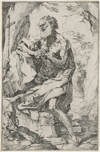 Saint Gerome (gravura em papel) de Guido Reni