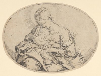 A Virgem segurando o menino Cristo, uma composição oval, ca. 1600-1640. de Guido Reni