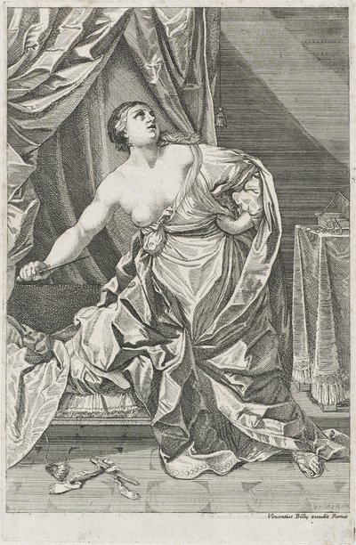 Morte de Lucretia, c. 1700-50 possivelmente Antonio Billy (primeira metade ativa do século XVIII) (gravura sobre papel) de Guido after Reni