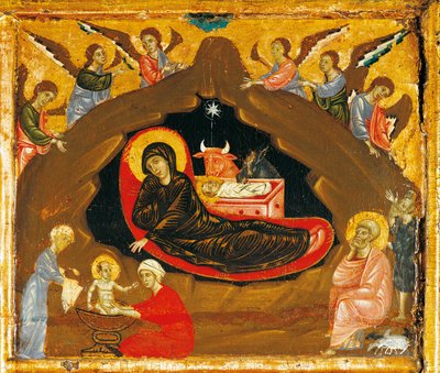 Natividade, detalhe do Antependium de São Pedro Enthroned por Guido da Siena (cerca de 1250 -1300), tempera e ouro sobre madeira de Guido da Siena