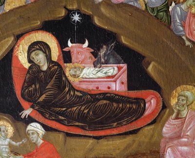 A natividade, detalhe da vida de Cristo - tempera na madeira de Guido da Siena