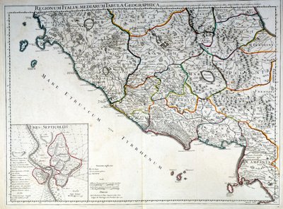 Mapa histórico da região italiana onde os etruscos viveram depois do Atlas de G. Delysle de Guillaume (after) Delisle