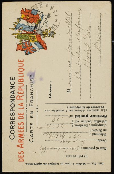 Cartão postal de autógrafos para Jean Mollet, 31 de julho de 1915 de Guillaume Apollinaire