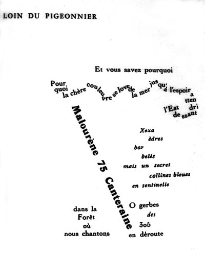 Caligrama de Guillaume Apollinaire (1880-1918): "Longe do pombo" de Guillaume Apollinaire