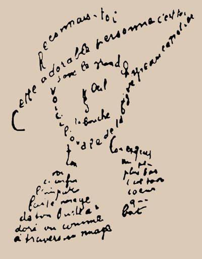 Caligrama "Reconnais-toi" poema para Louise de Coligny-Chatillon, 9 de fevereiro de 1915 de Guillaume Apollinaire
