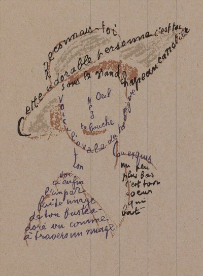 Caligrama "Reconnais-toi" para Coco Chanel, c. 1918 de Guillaume Apollinaire