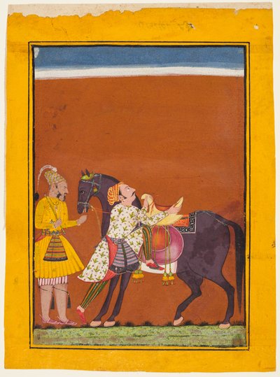 Um guerreiro montando um cavalo preso: Saindhava Ragaputra de Shri, de um Chamba Ragamala de Guillaume Benjamin Amand Duchenne (de Boulogne)