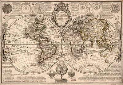 Carte generale de la terre - ou mappe monde auec les quatre principau  sistemes  les figures des sept planetes le tout selon les nouvelles obseruations. LOC 2017585685 de Guillaume Danet