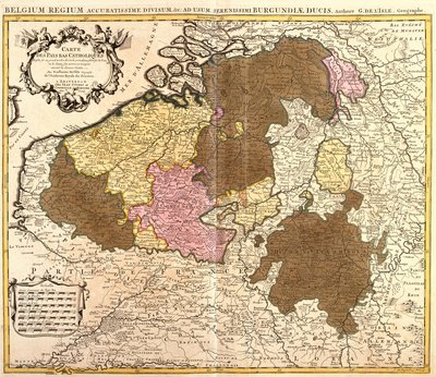 Mapa dos Países Baixos católicos (Bélgica e Luxemburgo) (gravura de Guillaume Delisle