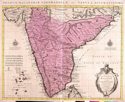Mapa de Coromandel e Malabar (Índia) (gravura de Guillaume Delisle