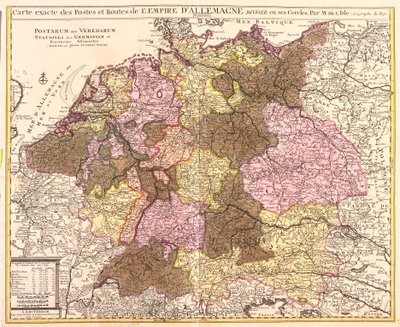 Mapa de estradas e postes da Alemanha (gravura de Guillaume Delisle