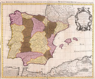 Mapa da Península Ibérica, Reino de Portugal e Espanha (gravura de Guillaume Delisle