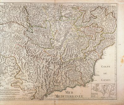 Região Sul do Piemonte, Monferrato e Região da Ligúria Ocidental. Mapa por Guillaume de l