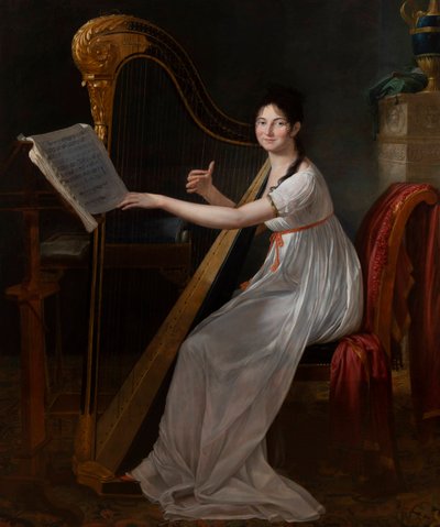 Retrato de Adèle Papin a tocar harpa de Guillaume Guillon Lethière