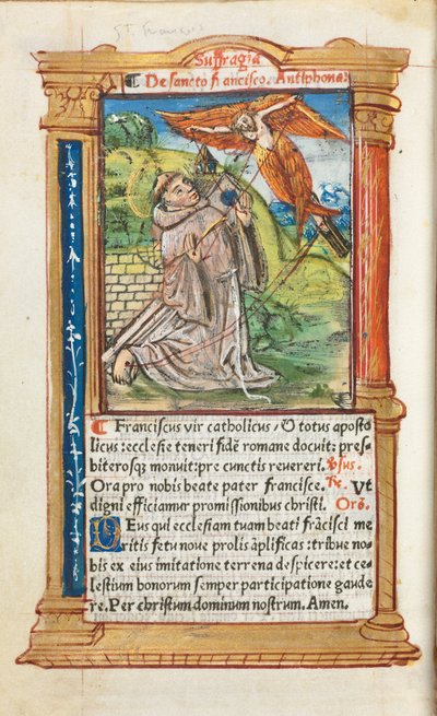 Livro de horas impresso (uso de Roma): fol. 106v, S. Francisco de Assis de Guillaume Le Rouge