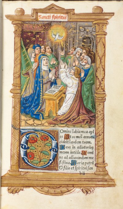 Livro de horas impresso (uso de Roma): fol. 58r, Pentecostes de Guillaume Le Rouge