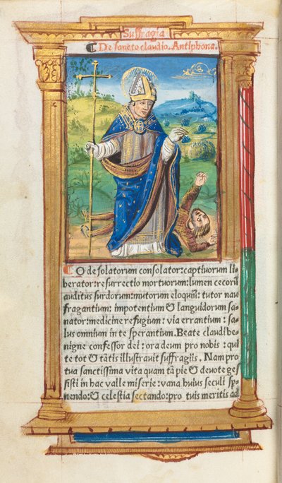 Livro das Horas Impresso Uso de Roma: fol. 105v, São Claude como bispo, 1510. de Guillaume Le Rouge