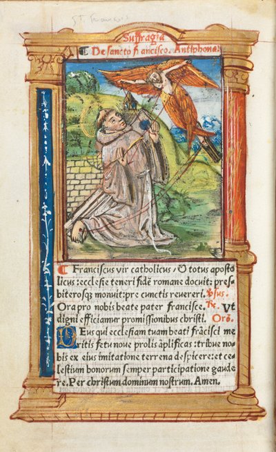Livro das Horas Impresso Uso de Roma: fol. 106v, São Francisco de Assis, 1510. de Guillaume Le Rouge