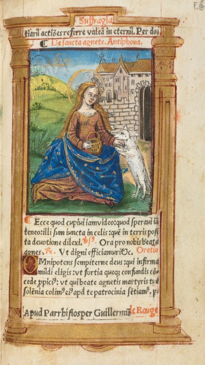 Livro das Horas Impresso Uso de Roma: fol. 112r, St. Agnes, 1510. de Guillaume Le Rouge