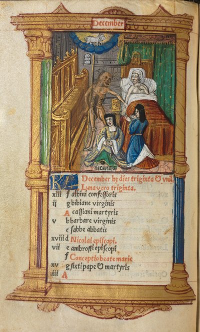 Livro das Horas Impresso Uso de Roma: fol. 13v, página do calendário de dezembro de 1510. de Guillaume Le Rouge