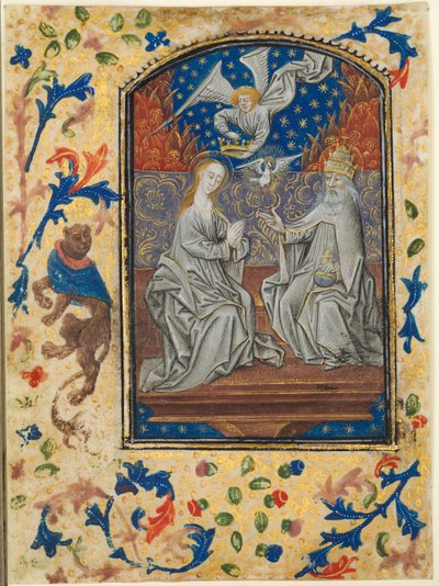 Folha de um livro de horas: Virgem e criança entronizada, c. 1470-1480. de Guillaume Vrelant