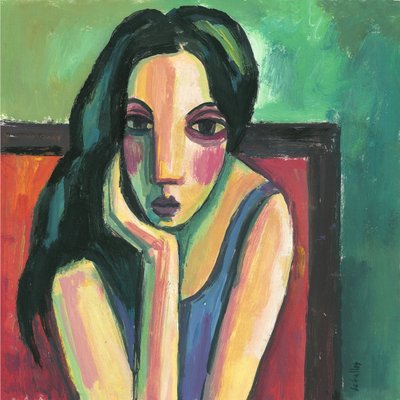 Rapariga de cabelo preto, 2013 (guache sobre papel) de Guillermo Martí Ceballos