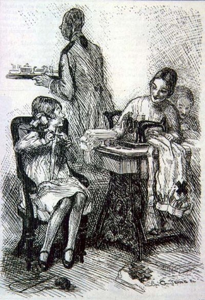 Mabel; "Mãe Querida! Espero que esta guerra não acabe antes de terminar a minha meia!" da revista 