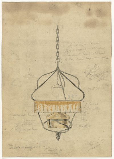 Desenho para uma lâmpada pendente de Gust van de Wall Perné (signed by artist)