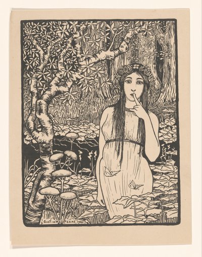 Mulher na paisagem da floresta de Gust van de Wall Perné