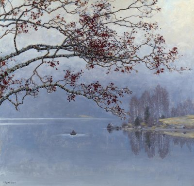 Humor de outono no lago de Gustaf Edolf Fjaestad
