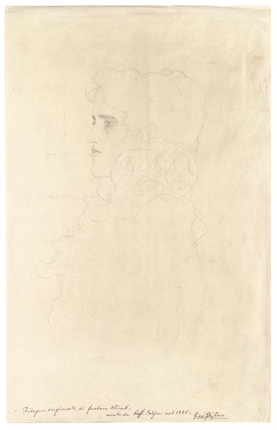 Retrato, mulher, perfil, babados, colarinho de Gustav Klimt